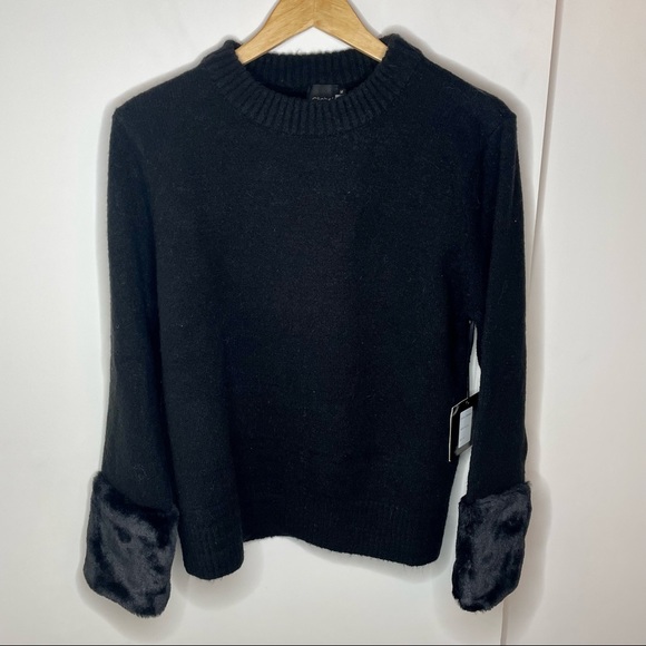 Saks Off 5th Black sweater w/faux fur sleeves - Picture 1 of 6